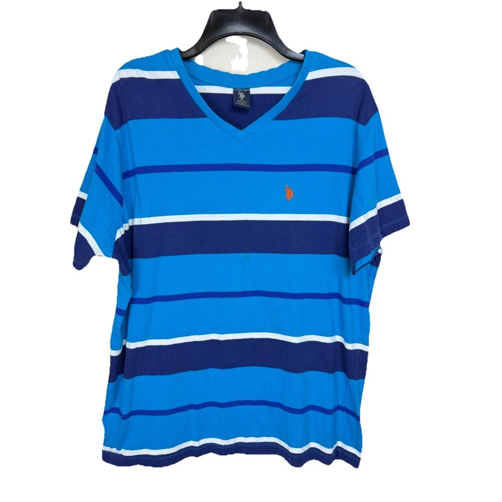 Men's US Polo Association V-Neck Tee-Shirt XL Short Sleeves Striped Casual